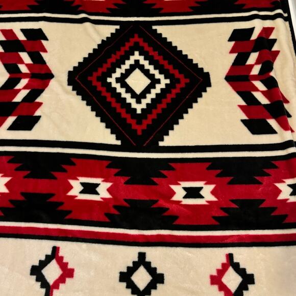 Southwest style Aztec Fleece Red Blanket 50X61" nostalgic throw soft western - Picture 4 of 5